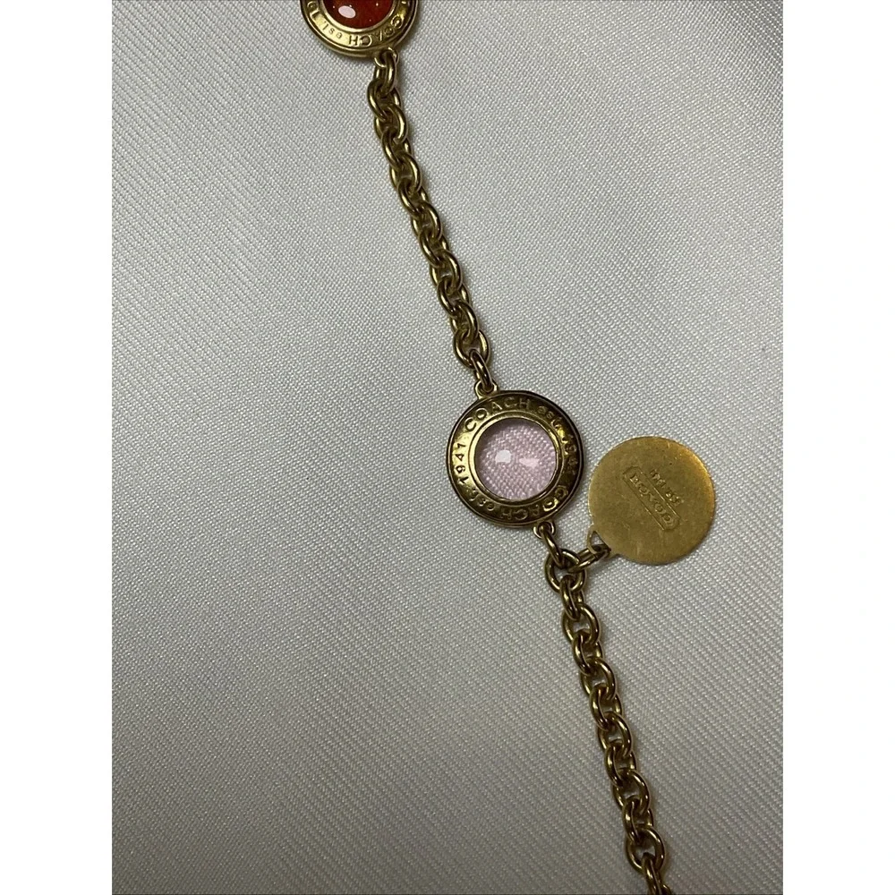 Coach Medallion Statement Necklace Glass Multicolor Cabochons Gold Tone Coin